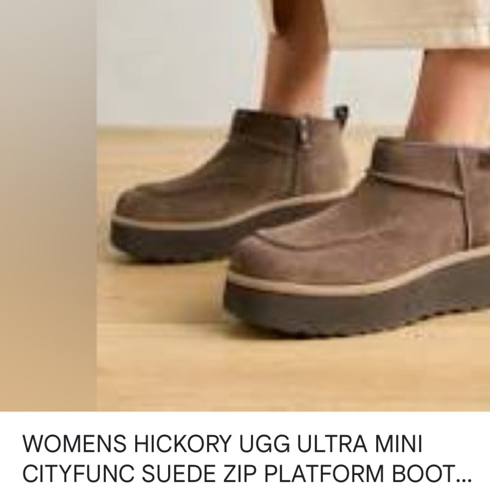 NWT UGG Cityfunc ultra low hickory Brown hickory Suede Boot platform unlined